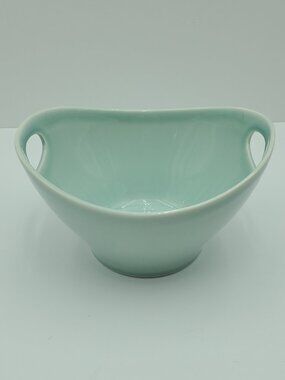 Matceramica Portugal Oval Aqua Blue Green Soup Cereal Bowl with Handles